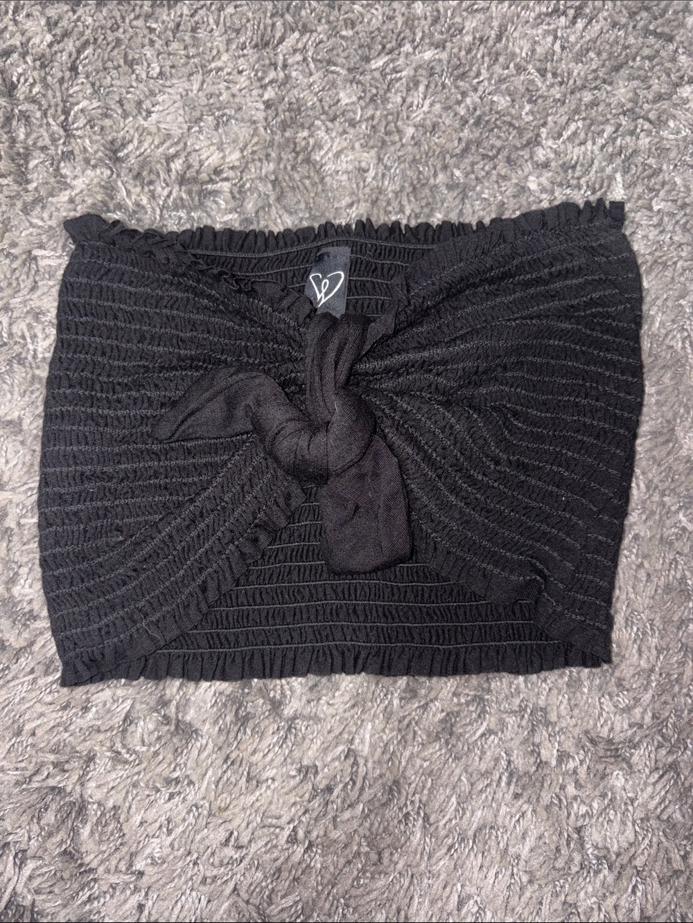 Windsor Black Smocked Tie-Front Crop Top